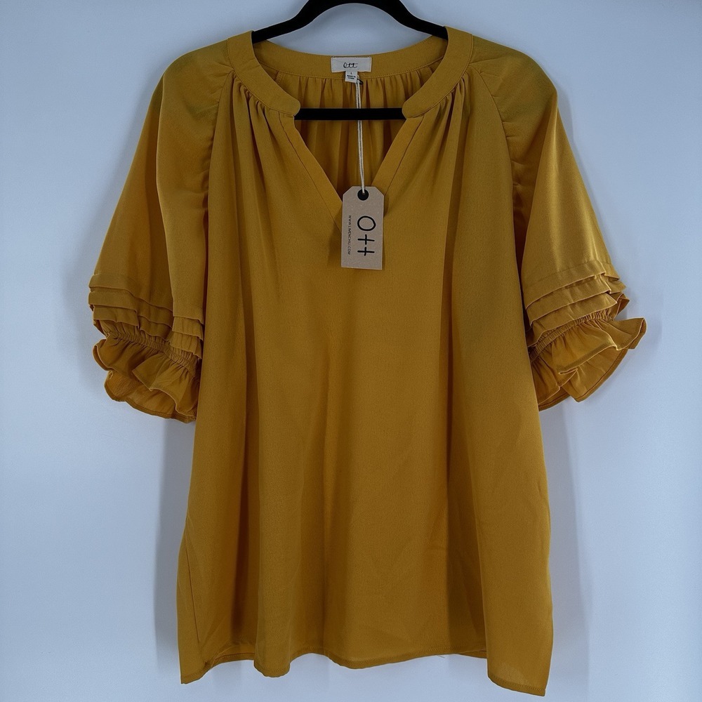 OTT Honey‎ Comb V-Neck Women's Boutique Blouse Ballon Sleeve NWT!
